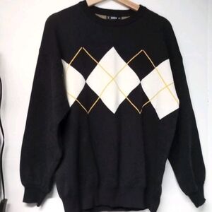 SHEIN Black and White Argyle Crewneck Sweater Sz L
